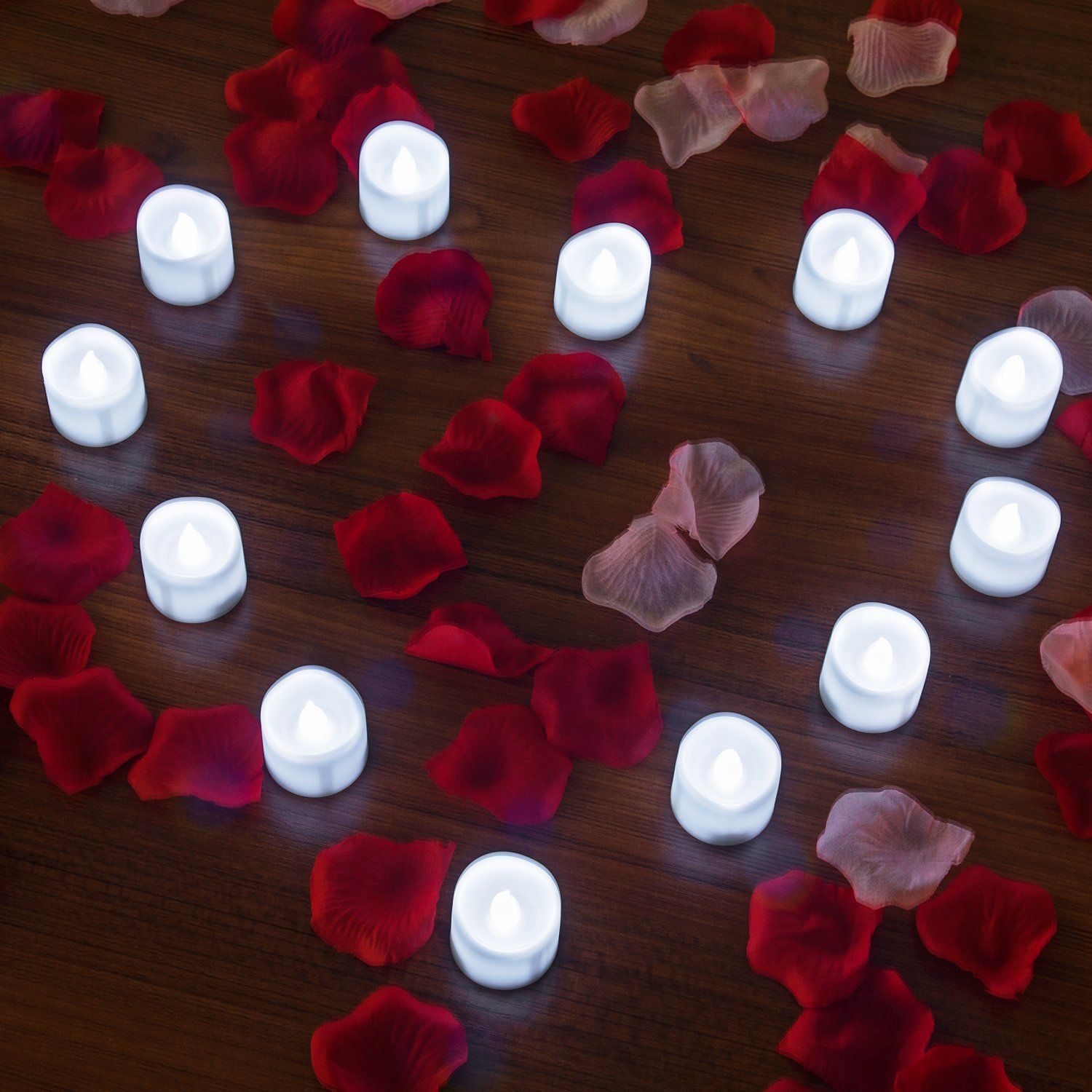 12-Pieces: LED Tealight Candle with 100-Pieces Fake Rose Petals __stock:50 Indoor Lighting refund_fee:800 Warranty