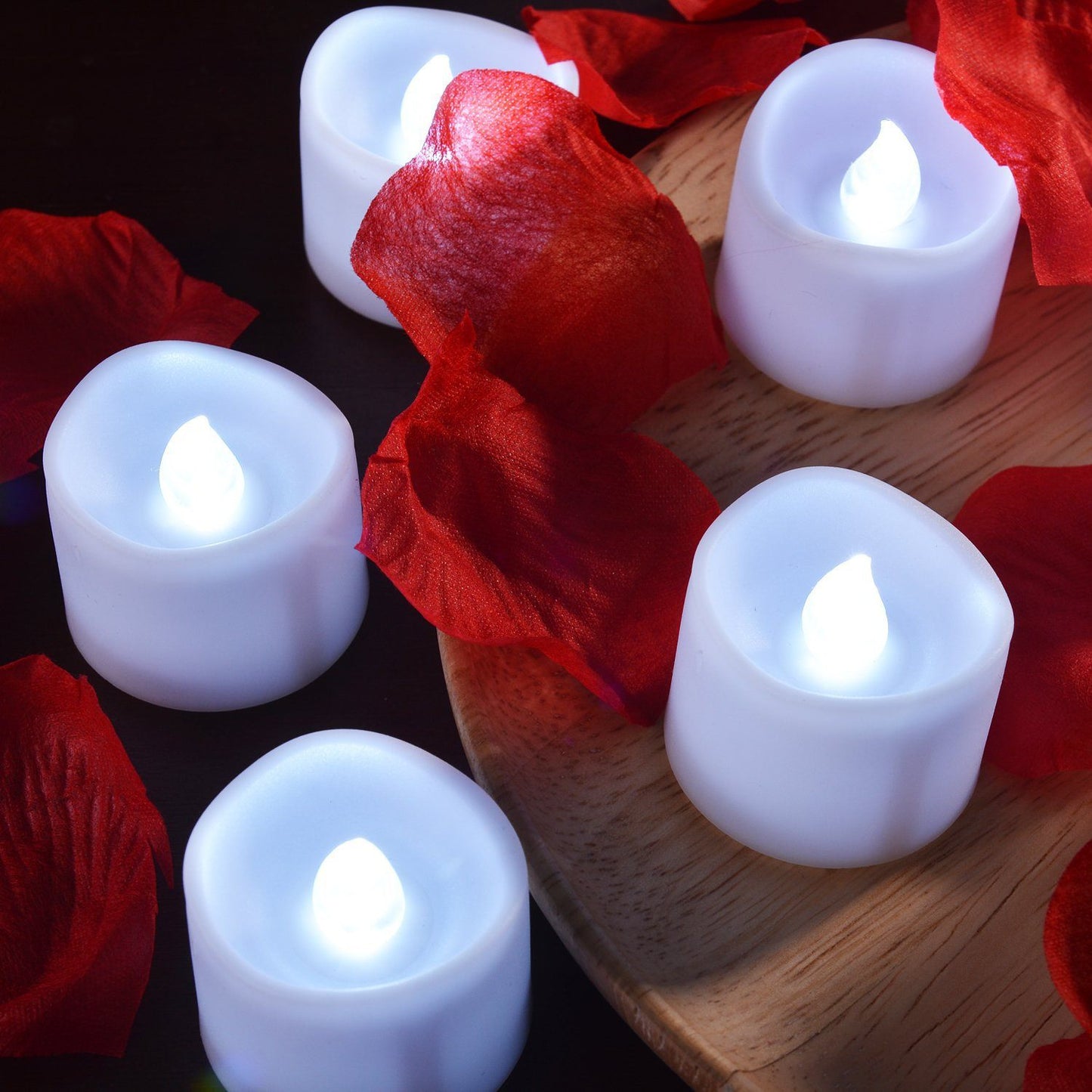 12-Pieces: LED Tealight Candle with 100-Pieces Fake Rose Petals __stock:50 Indoor Lighting refund_fee:800 Warranty