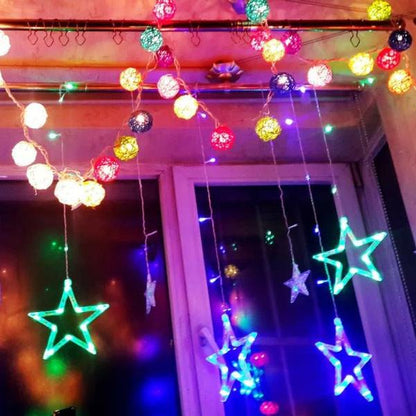 12 Stars 138 LED Curtain String Lights Multicolor __stock:100 refund_fee:1200 String & Fairy Lights Warranty