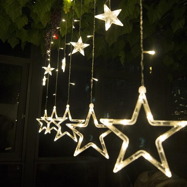 12 Stars 138 LED Curtain String Lights Warm White __stock:100 refund_fee:1200 String & Fairy Lights Warranty