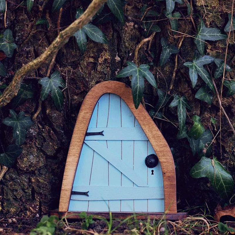 Fairy Tale Scene - Mini Elf Door blue decoration Garden & Patio