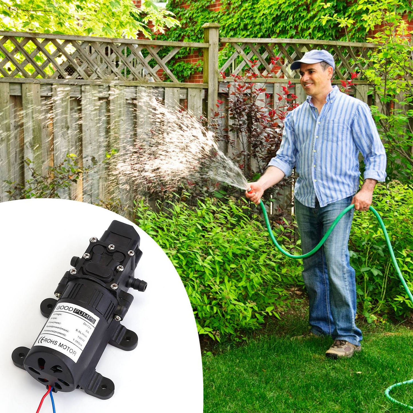 12V Water Pump with 2 Hose Clamps 123PSI Self Priming Sprayer Pump __stock:100 Garden & Patio refund_fee:1200