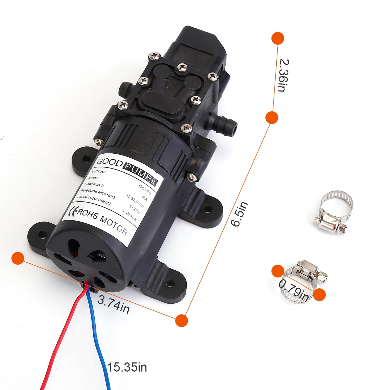 12V Water Pump with 2 Hose Clamps 123PSI Self Priming Sprayer Pump __stock:100 Garden & Patio refund_fee:1200