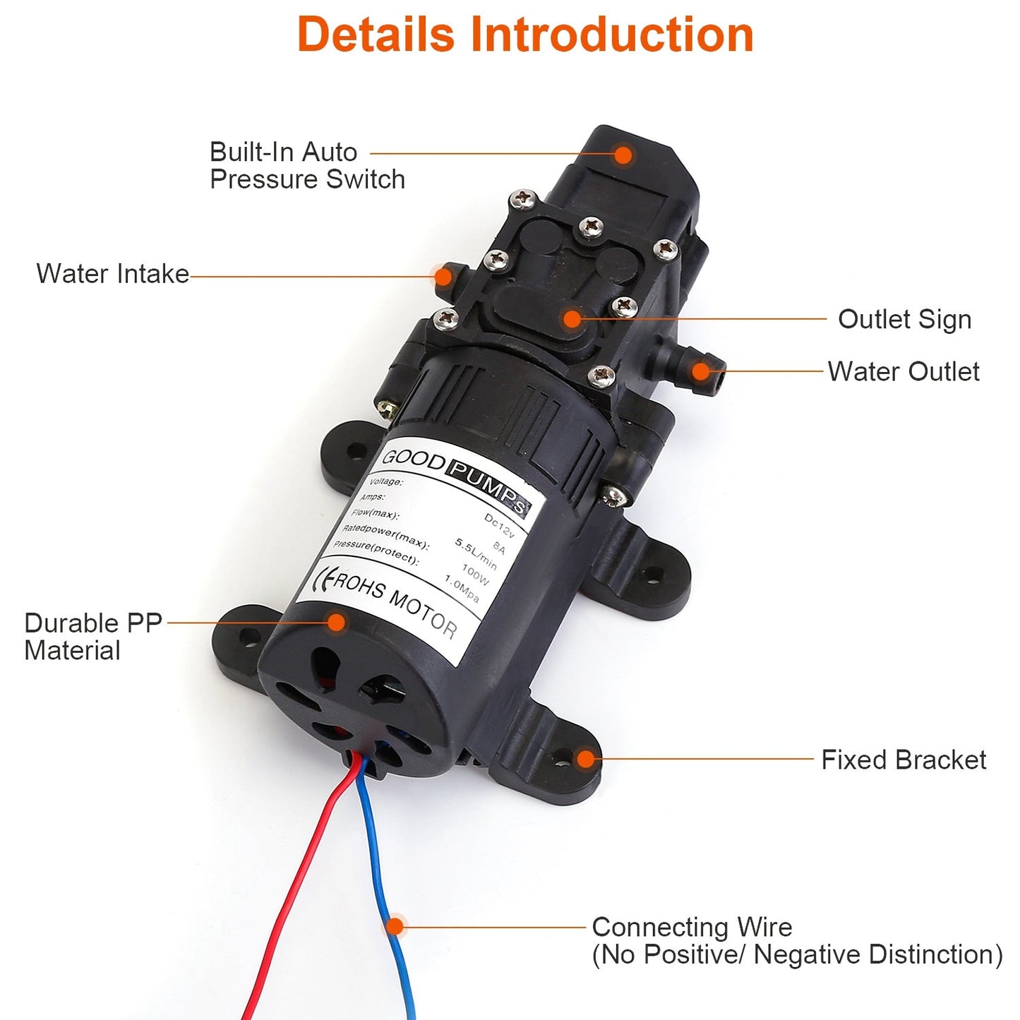 12V Water Pump with 2 Hose Clamps 123PSI Self Priming Sprayer Pump __stock:100 Garden & Patio refund_fee:1200