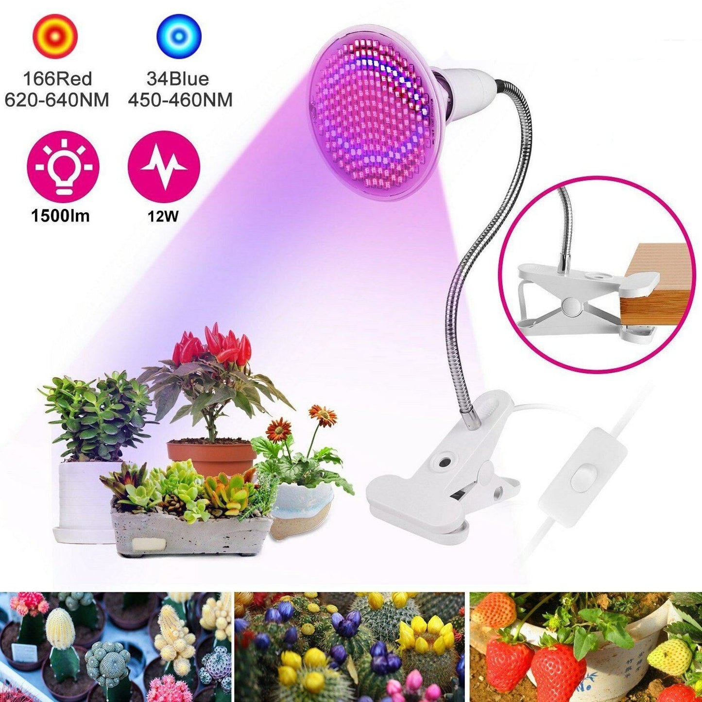 12W LED 360° Rotatable Plant Grow Light with Desk Clip __stock:250 Garden & Patio refund_fee:1200 Warranty