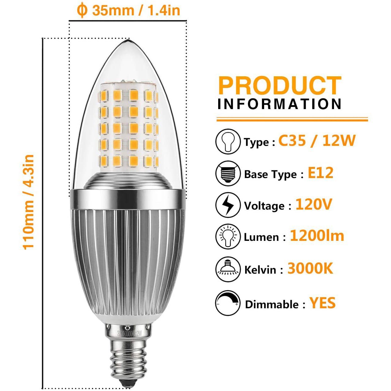 12W LED Candelabra Bulb Non-Dimmable 100-Watt Light Bulbs Equivalent __stock:200 Indoor Lighting refund_fee:1200 show-color-swatches Warranty