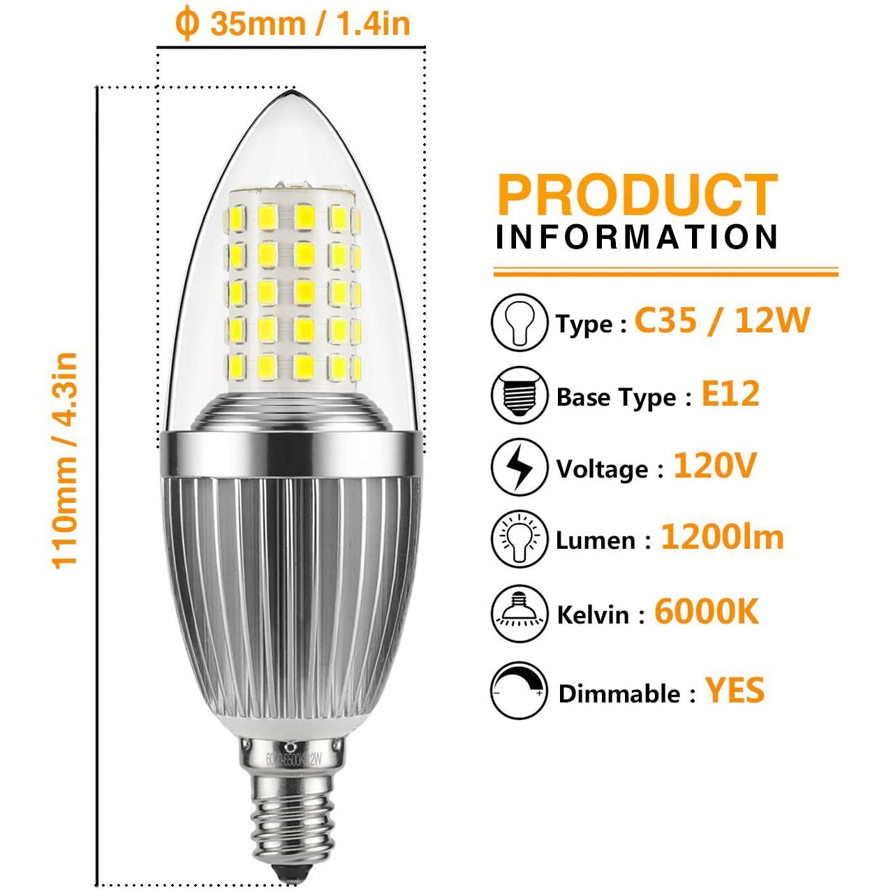 12W LED Candelabra Bulb Non-Dimmable 100-Watt Light Bulbs Equivalent __stock:200 Indoor Lighting refund_fee:1200 show-color-swatches Warranty