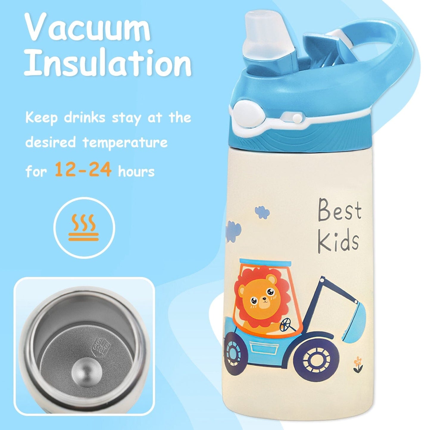 13.50oz. Insulated Stainless Steel Water Bottle Leak-proof with Straw Push Button Lock Switch __stock:50 Kitchen & Dining refund_fee:1200