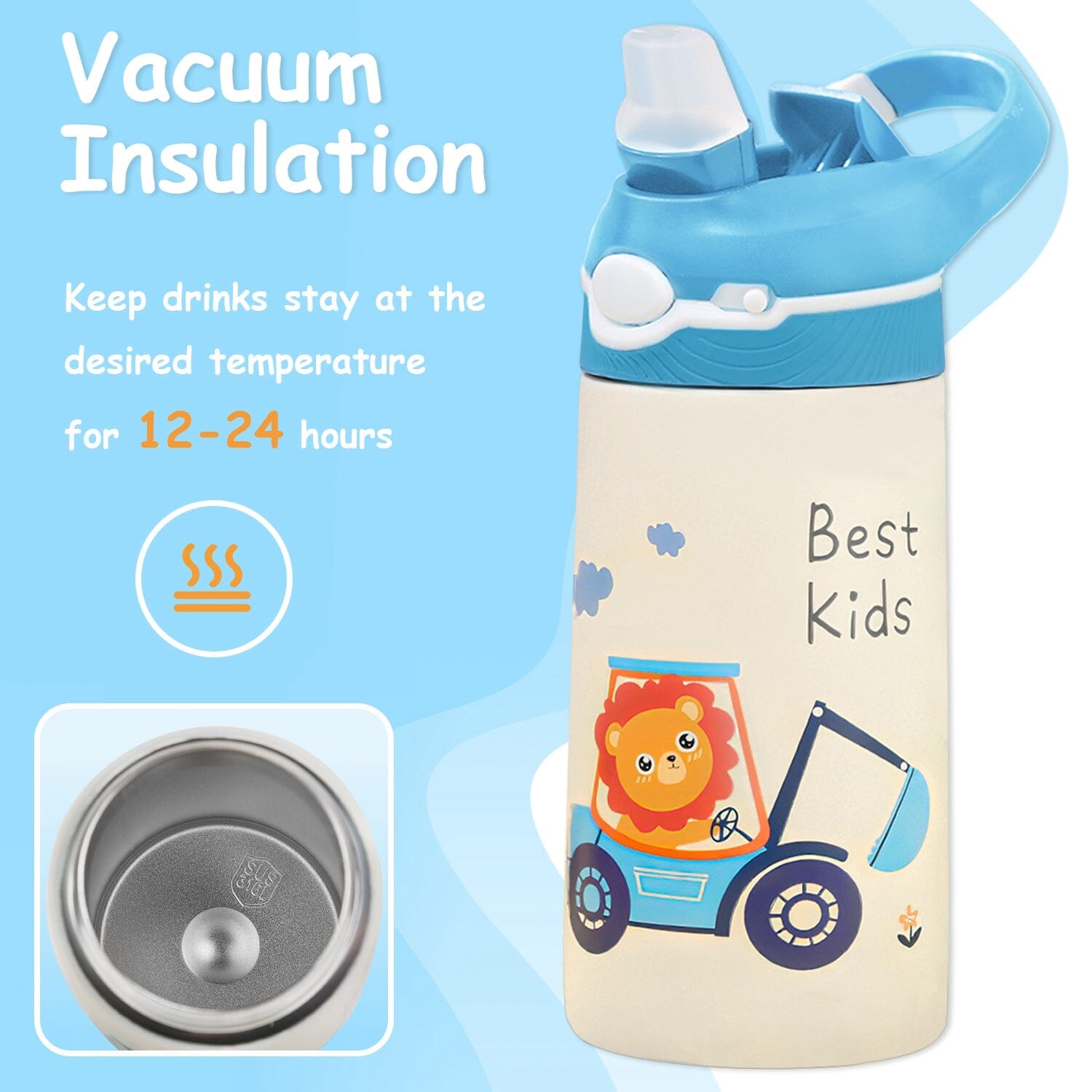 13.50oz. Insulated Stainless Steel Water Bottle Leak-proof with Straw Push Button Lock Switch __stock:50 Kitchen & Dining refund_fee:1200