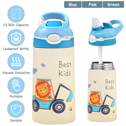 13.50oz. Insulated Stainless Steel Water Bottle Leak-proof with Straw Push Button Lock Switch __stock:50 Kitchen & Dining refund_fee:1200