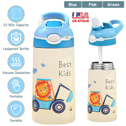 13.50oz. Insulated Stainless Steel Water Bottle Leak-proof with Straw Push Button Lock Switch __stock:50 Kitchen & Dining refund_fee:1200