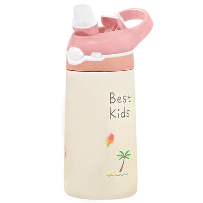 13.50oz. Insulated Stainless Steel Water Bottle Leak-proof with Straw Push Button Lock Switch Pink __stock:50 Kitchen & Dining refund_fee:1200