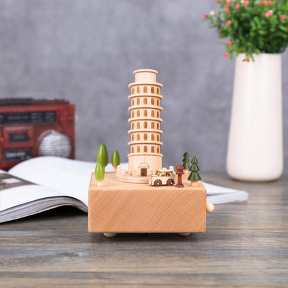 Wooden Music Box Pisa Leaning Tower Bedding decoration gifts