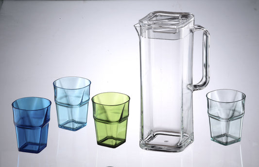 1.7L Square Pitcher W/ 4 Nesting Tumblers Featured