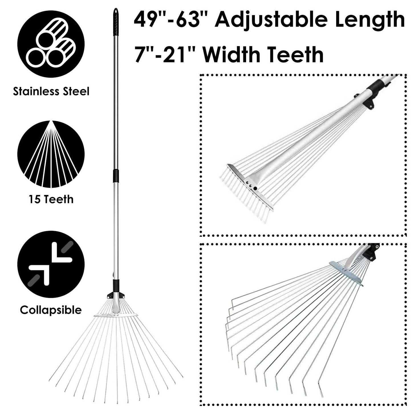 15-Teeth Expanding Stainless Steel Rake __stock:100 Garden & Patio Low stock refund_fee:1200