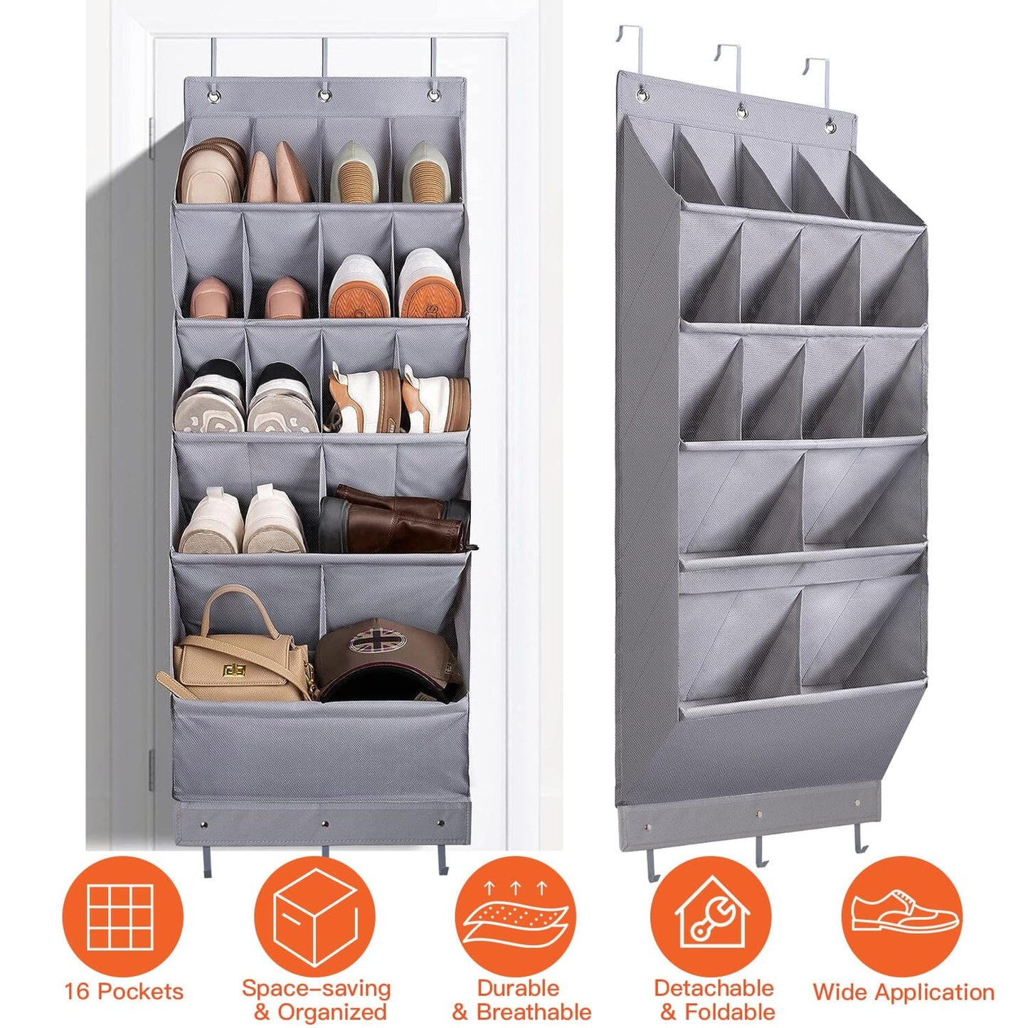 16 Pockets Over The Door Shoe Organizer 5 Tier with 6 Hooks __stock:50 Closet & Storage refund_fee:1200