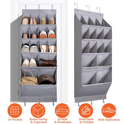 16 Pockets Over The Door Shoe Organizer 5 Tier with 6 Hooks __stock:50 Closet & Storage refund_fee:1200