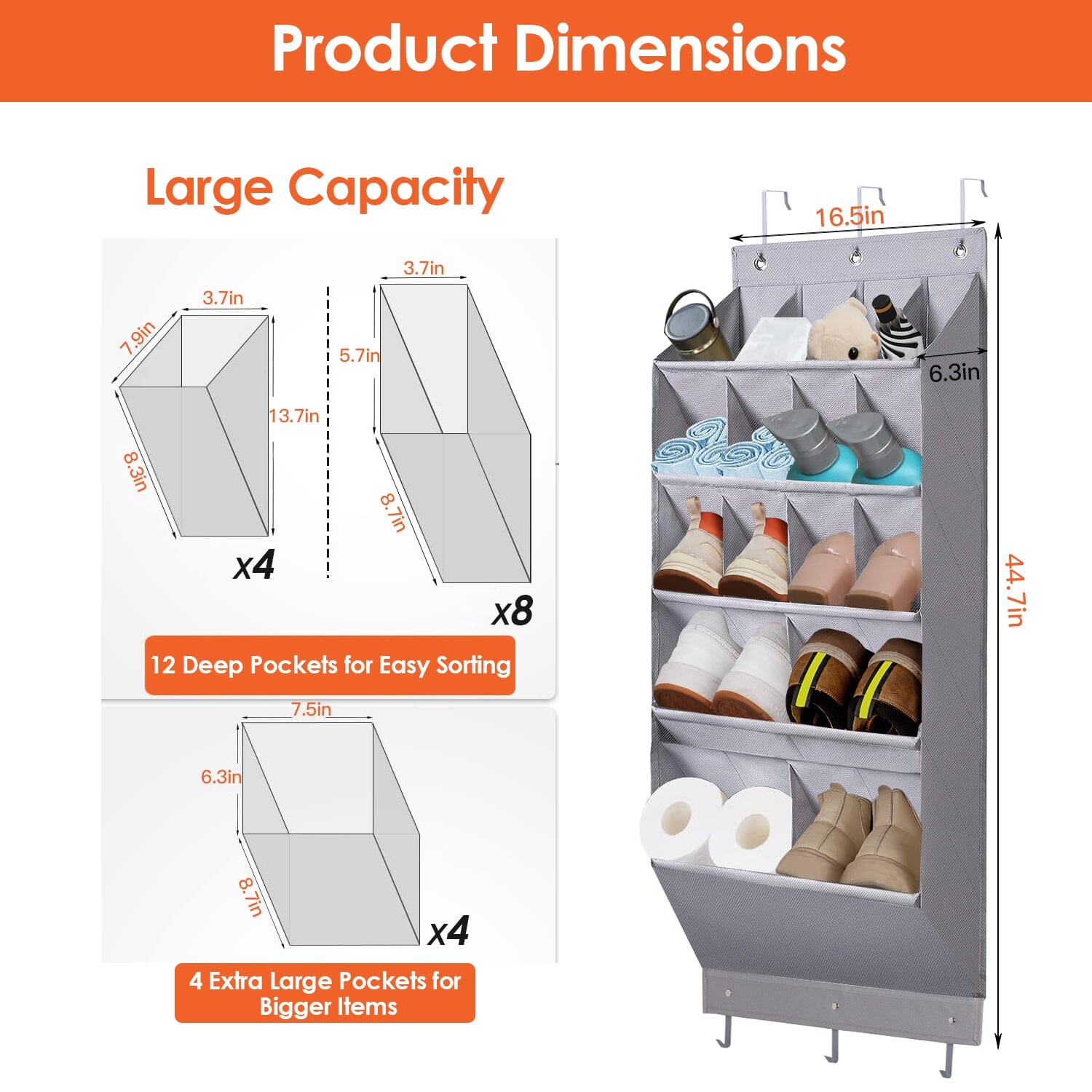 16 Pockets Over The Door Shoe Organizer 5 Tier with 6 Hooks __stock:50 Closet & Storage refund_fee:1200