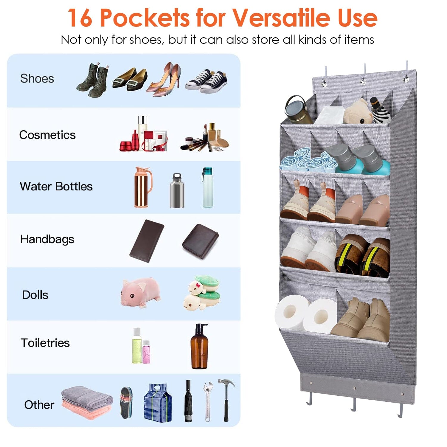 16 Pockets Over The Door Shoe Organizer 5 Tier with 6 Hooks __stock:50 Closet & Storage refund_fee:1200