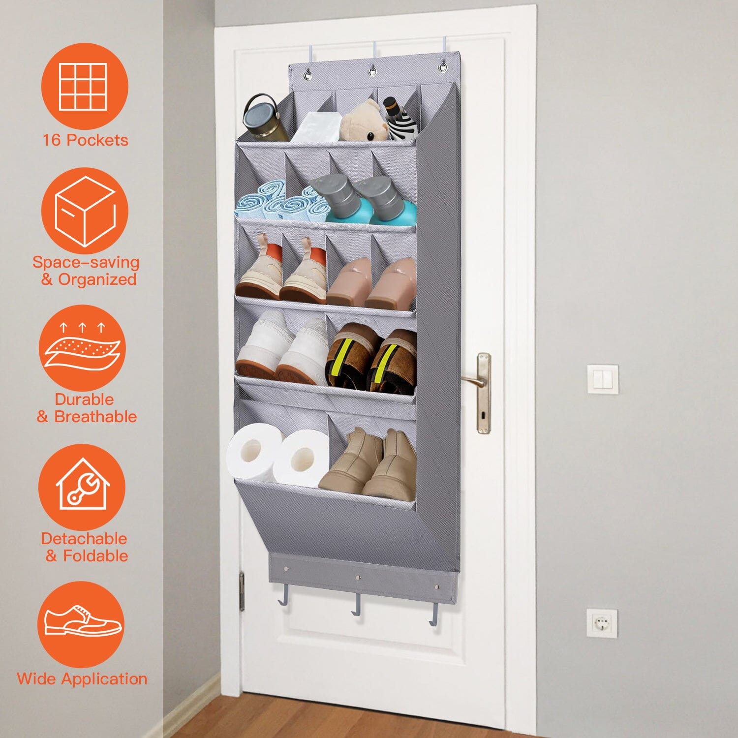 16 Pockets Over The Door Shoe Organizer 5 Tier with 6 Hooks __stock:50 Closet & Storage refund_fee:1200