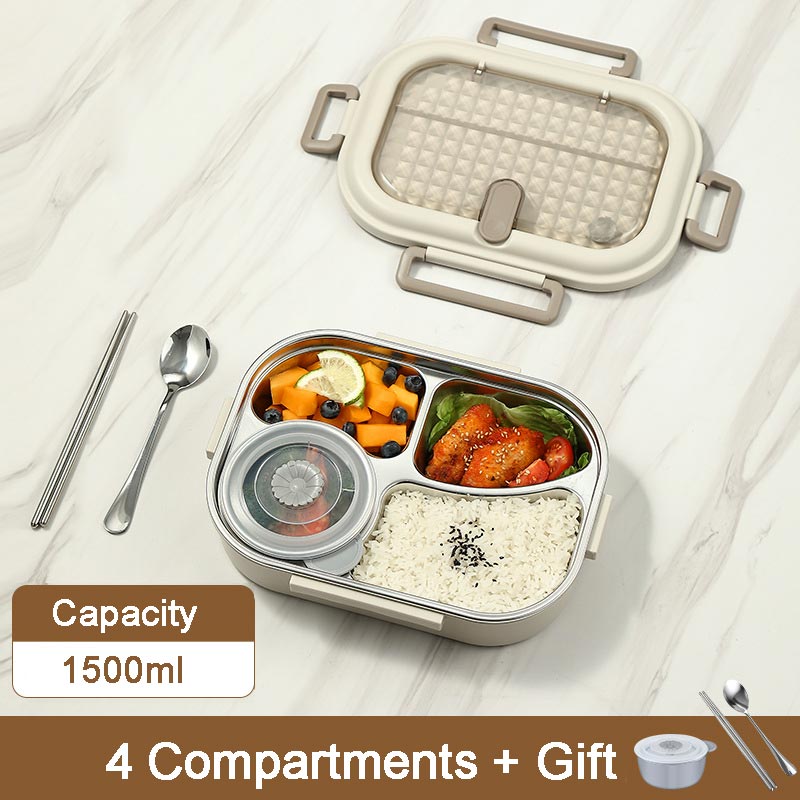 Microwaveable Stainless Steel Insulated Bento Box 4 Compartments (1500ml) Kitchen & Dining