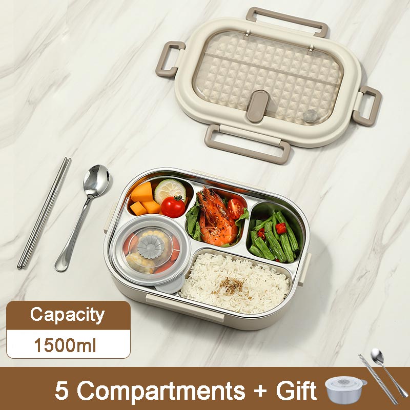 Microwaveable Stainless Steel Insulated Bento Box 5 Compartments (1500ml) Kitchen & Dining