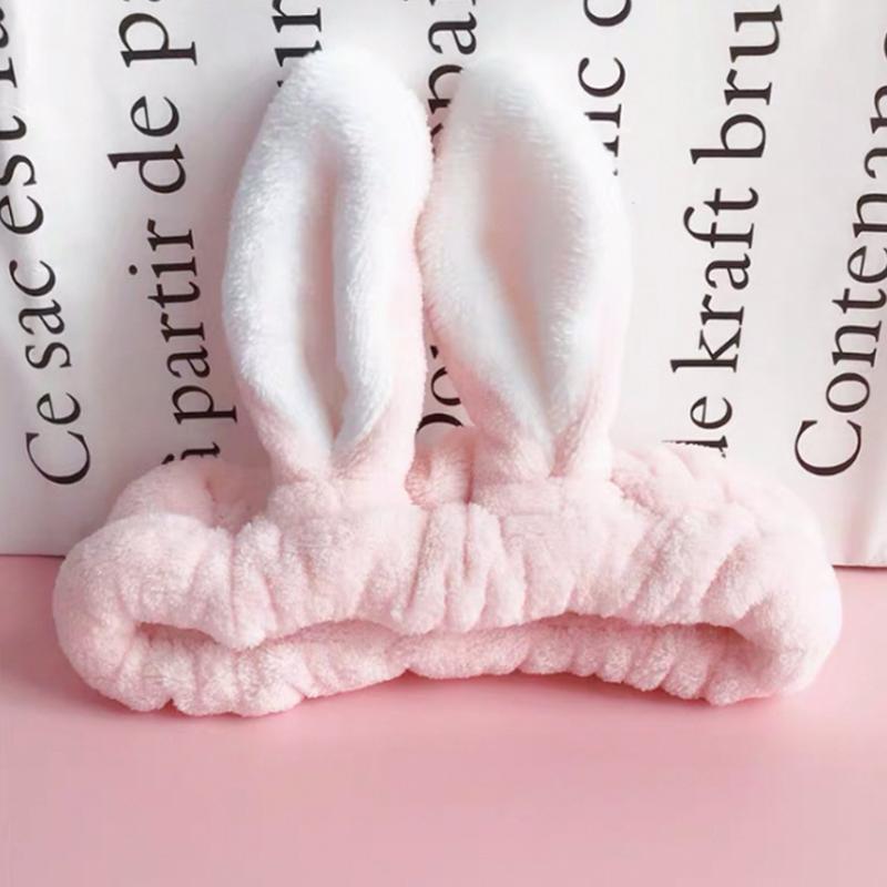 Coral Fleece Hair Band pink rabbit bathroom