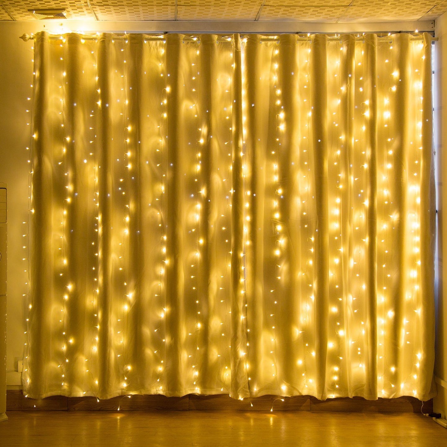 19.6 x 6.6 FT. 448 LED Warm White Waterproof String Fairy Curtain Lights __stock:100 Holiday refund_fee:1200 String & Fairy Lights Warranty