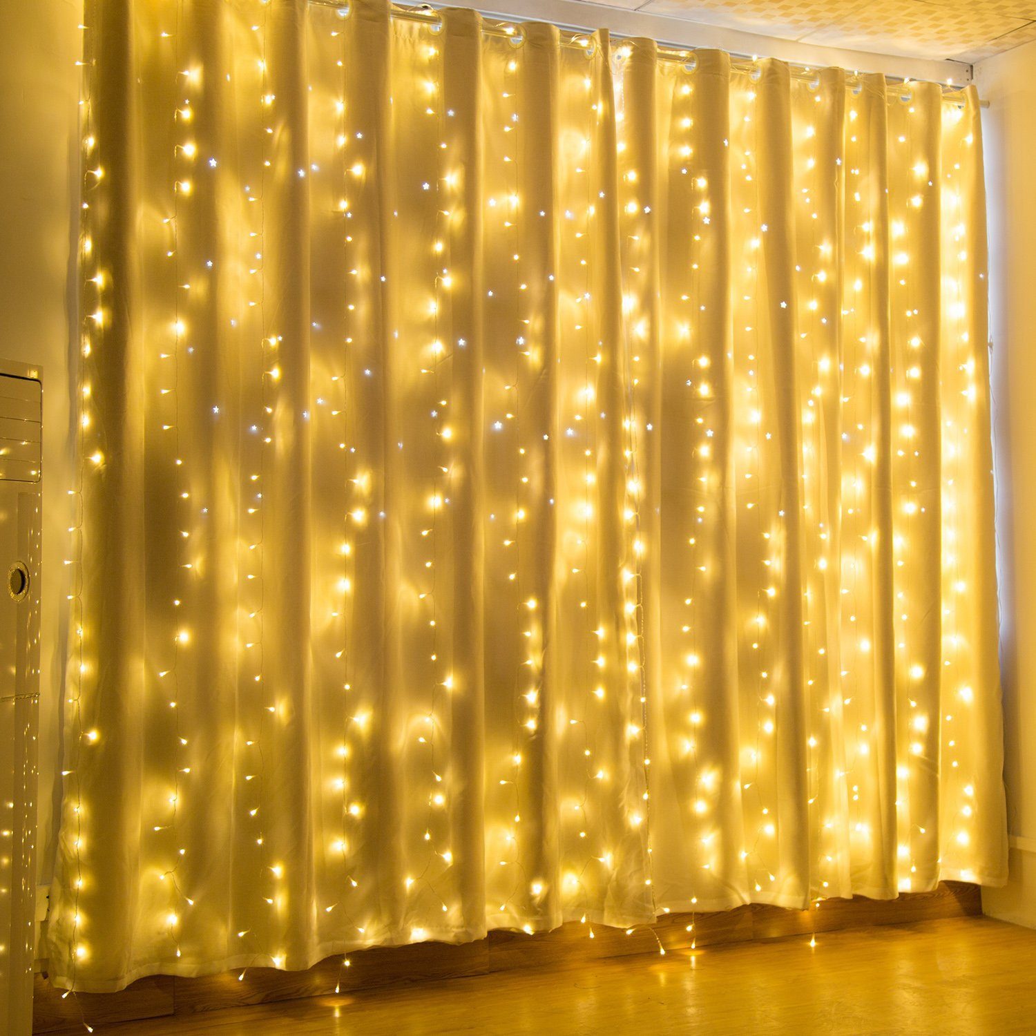 19.6 x 6.6 FT. 448 LED Warm White Waterproof String Fairy Curtain Lights __stock:100 Holiday refund_fee:1200 String & Fairy Lights Warranty