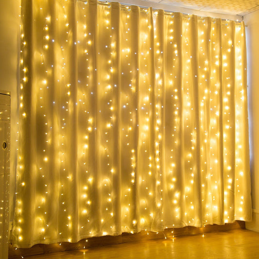 19.6 x 6.6 FT. 448 LED Warm White Waterproof String Fairy Curtain Lights __stock:100 Holiday refund_fee:1200 String & Fairy Lights Warranty