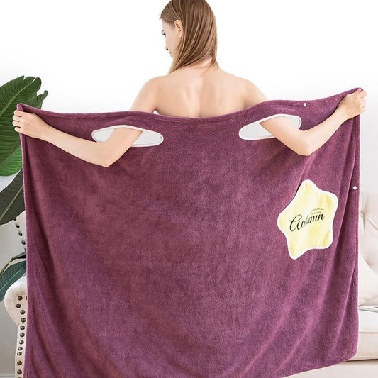 Women Quick Dry Wearable Microfiber plush Bathrobes Bathroom women