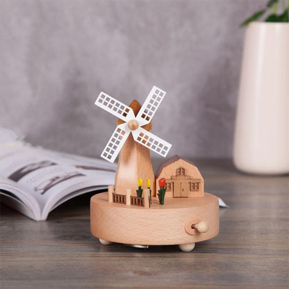 Wooden Music Box windmill Bedding decoration gifts