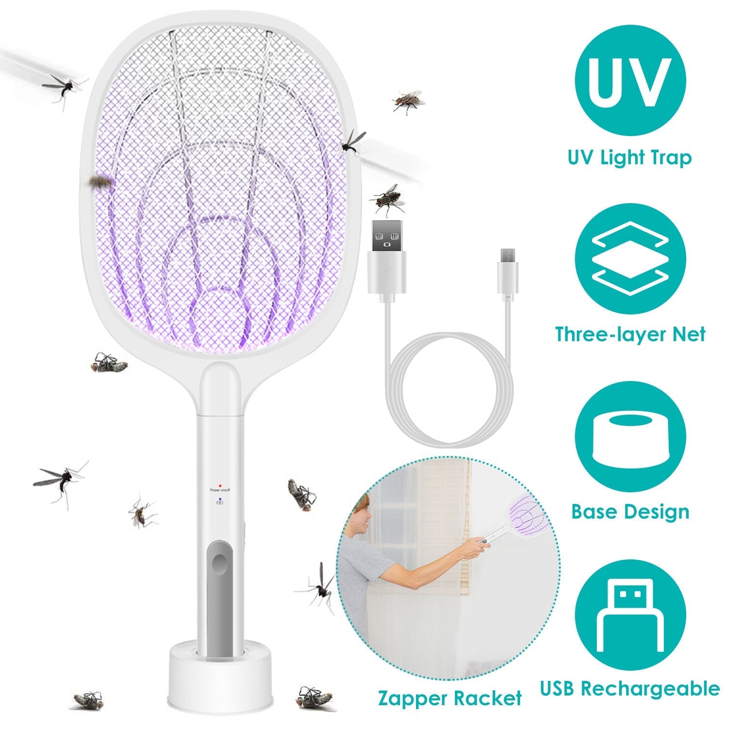 2-in-1 Electric Rechargeable Bug Zapper Insect Killer __stock:50 Low stock Pest Control refund_fee:1200 Warranty