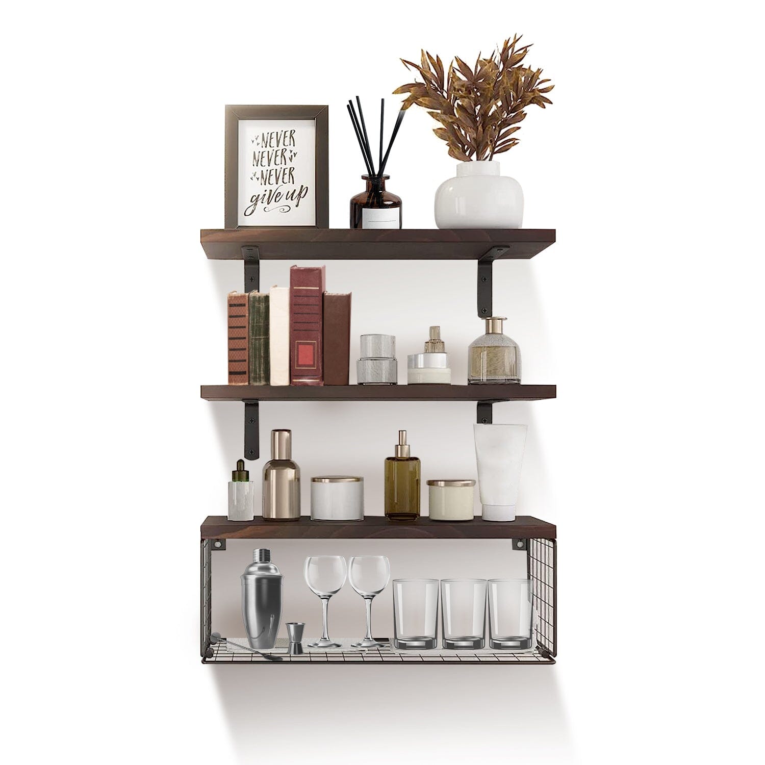 2-in-1 Floating Shelves Wall Mounted with Storage Basket __stock:50 Furniture and Décor refund_fee:1200