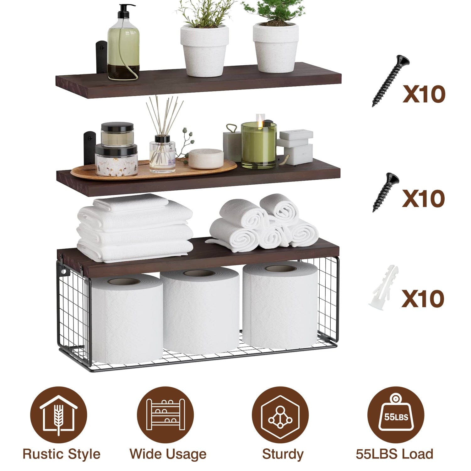 2-in-1 Floating Shelves Wall Mounted with Storage Basket __stock:50 Furniture and Décor refund_fee:1200