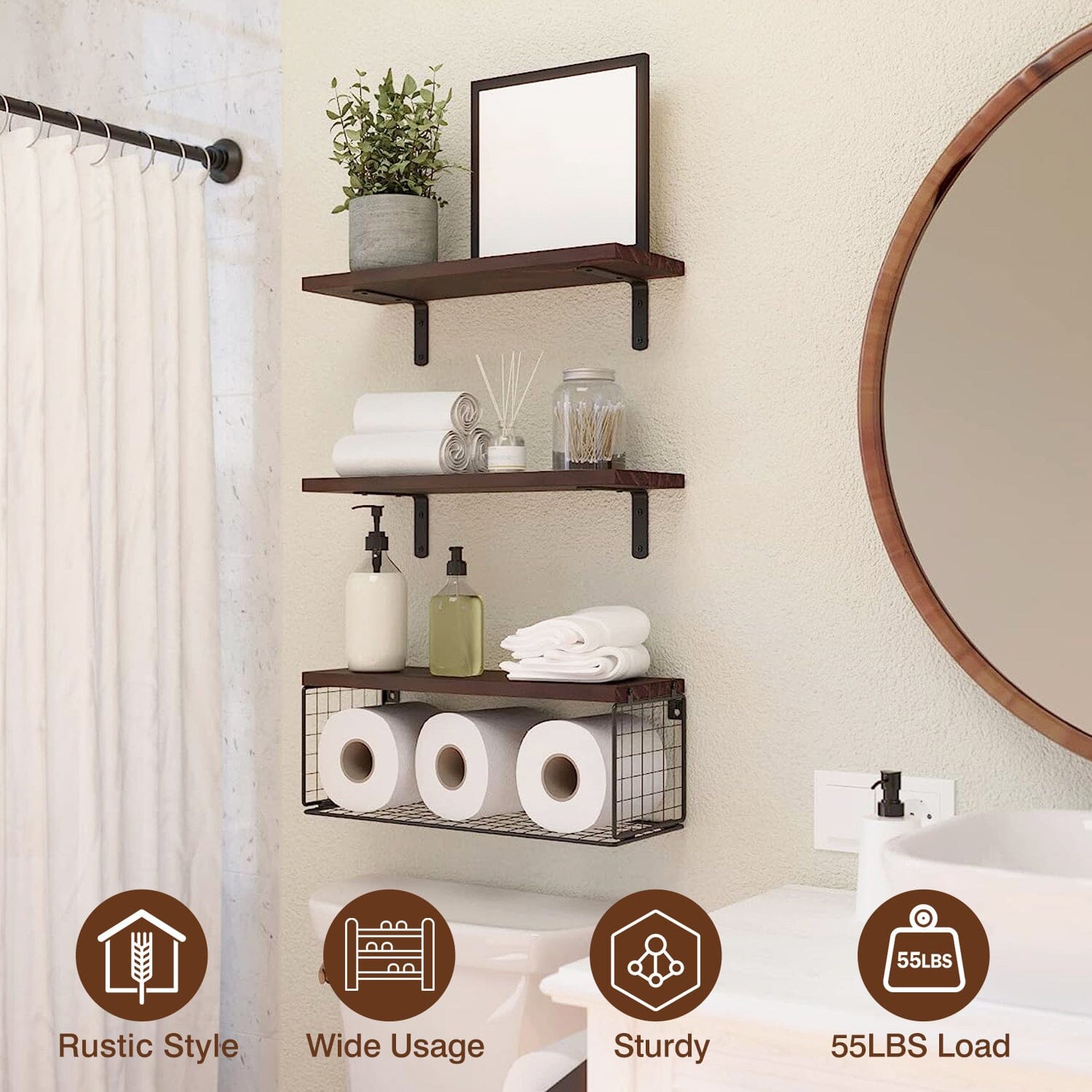 2-in-1 Floating Shelves Wall Mounted with Storage Basket __stock:50 Furniture and Décor refund_fee:1200