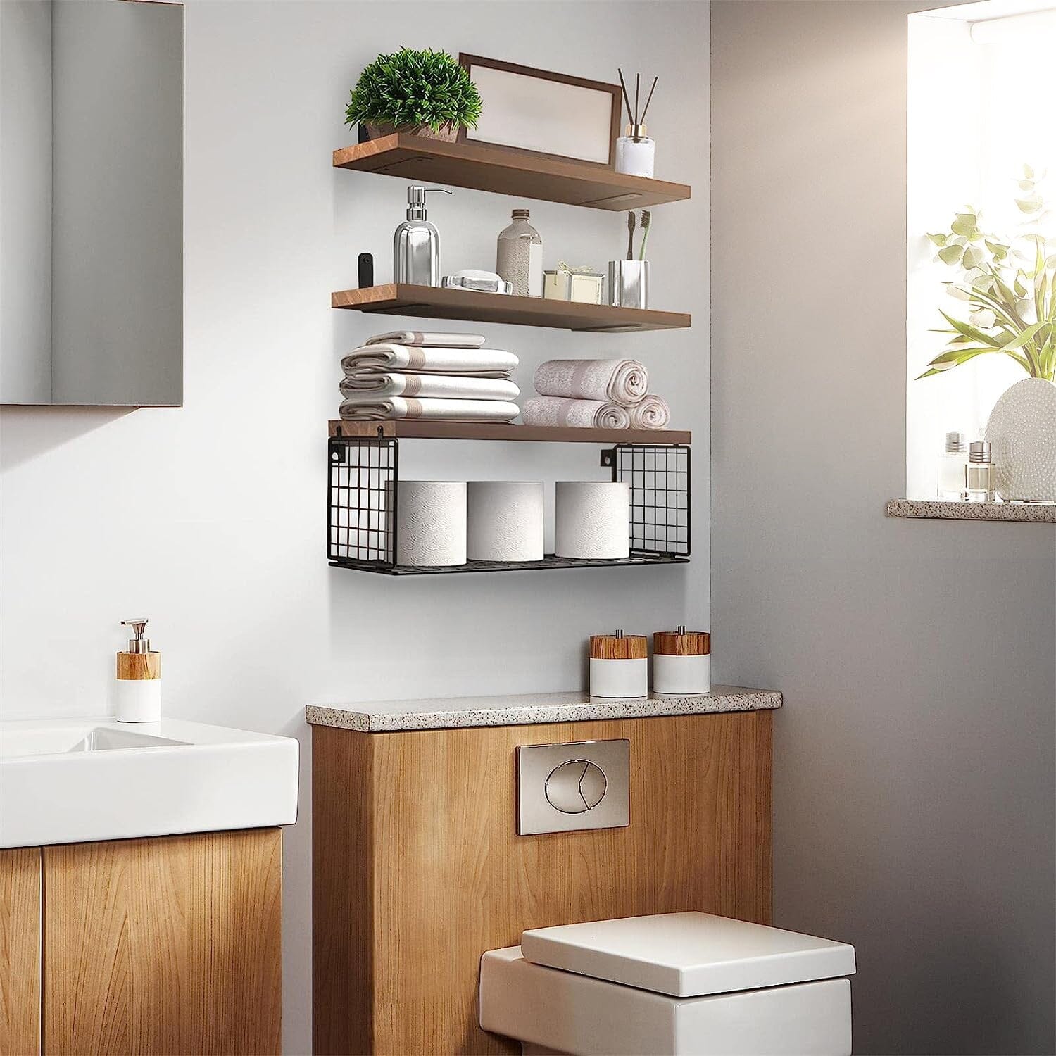 2-in-1 Floating Shelves Wall Mounted with Storage Basket __stock:50 Furniture and Décor refund_fee:1200