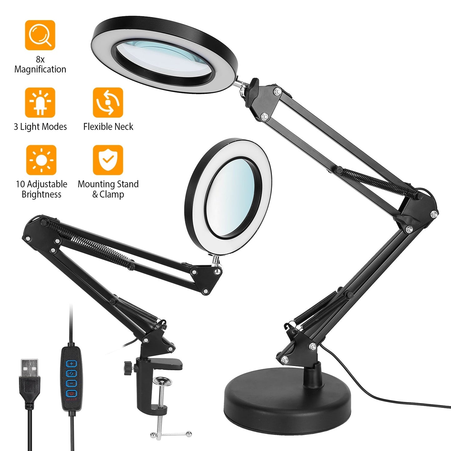 2-in-1 LED Magnifier Desk Lamp with 8x Magnifying Glass __stock:100 Indoor Lighting refund_fee:1200 Warranty