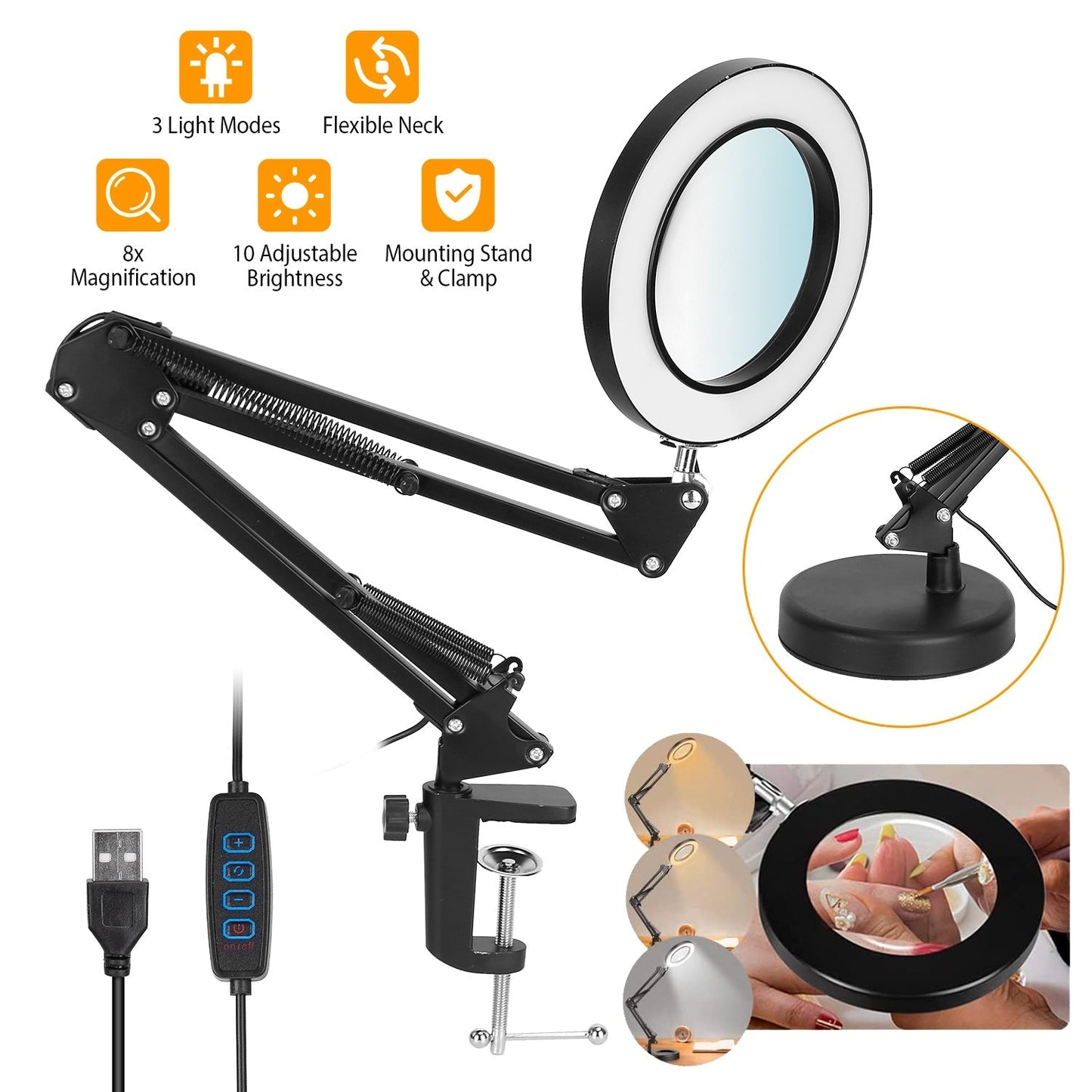 2-in-1 LED Magnifier Desk Lamp with 8x Magnifying Glass __stock:100 Indoor Lighting refund_fee:1200 Warranty