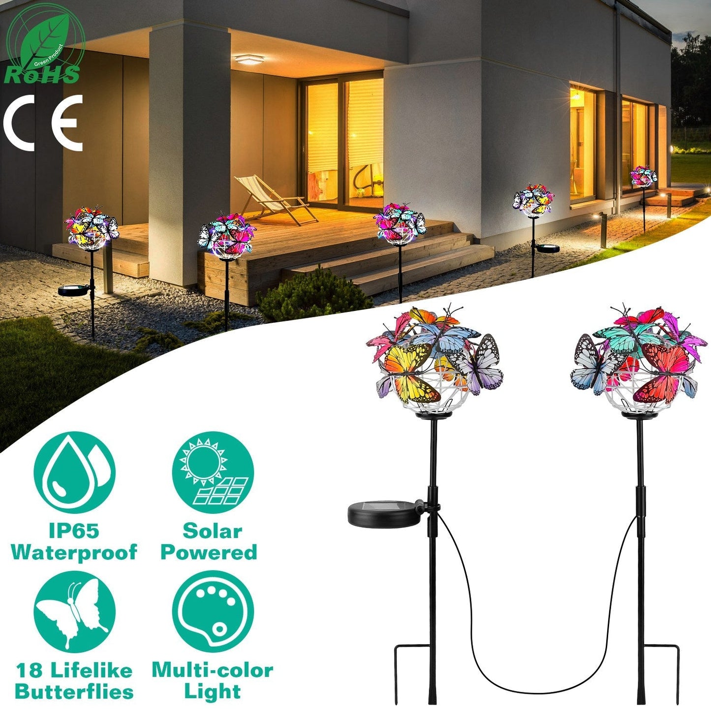 2-in-1 Outdoor Butterfly Solar Light Yard Stake __stock:50 Low stock Outdoor Lighting refund_fee:1200 Warranty