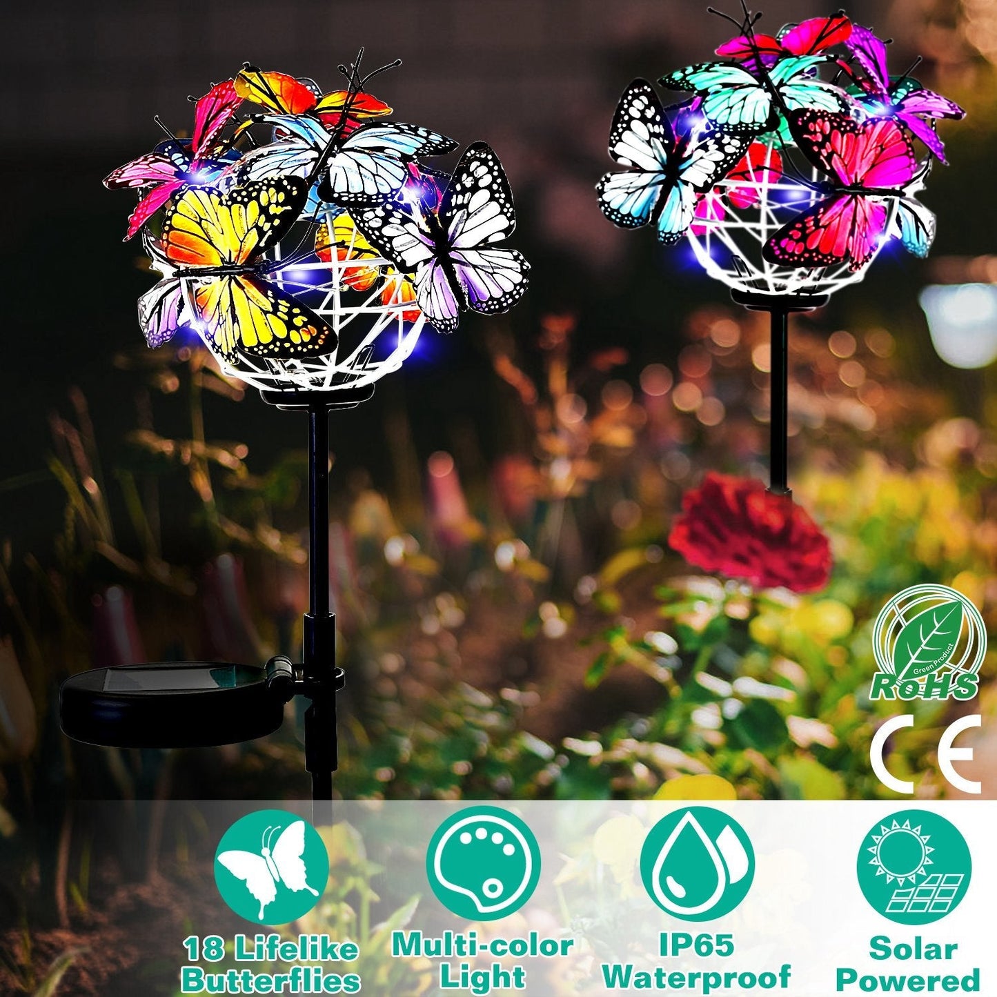 2-in-1 Outdoor Butterfly Solar Light Yard Stake __stock:50 Low stock Outdoor Lighting refund_fee:1200 Warranty