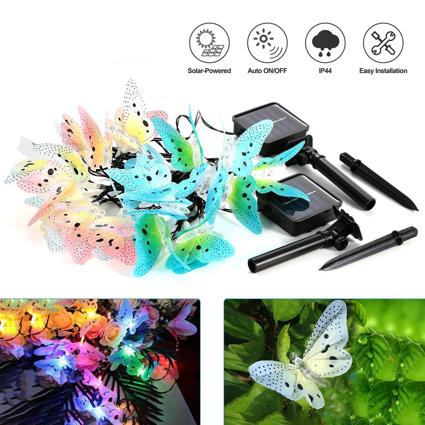 2-Pack: 3.8M Solar String Butterfly Lights __stock:150 refund_fee:1200 String & Fairy Lights Warranty