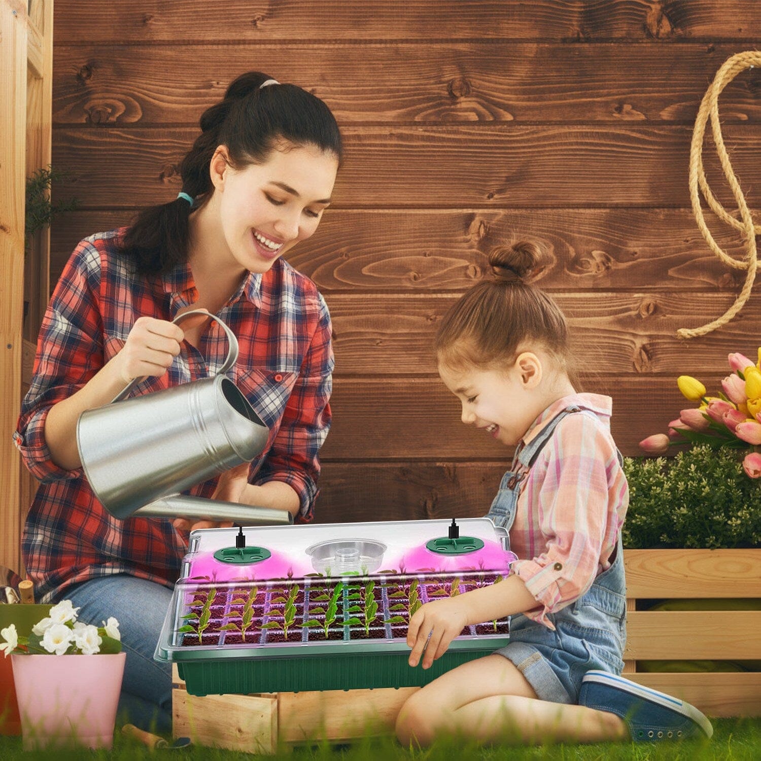 2-Pack: 40 Cell Seed Starting Tray Plant Grow Light with 4 Adjustable Brightness __stock:50 Garden & Patio Low stock refund_fee:1200