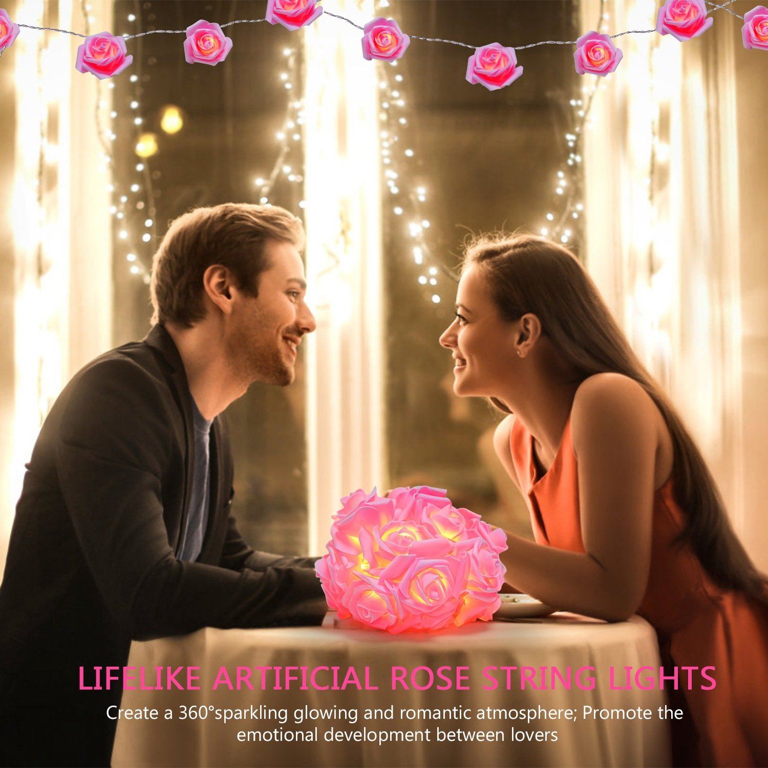 2-Pack: 40 LEDs Rose Flower String Lights __stock:150 refund_fee:800 String & Fairy Lights Warranty