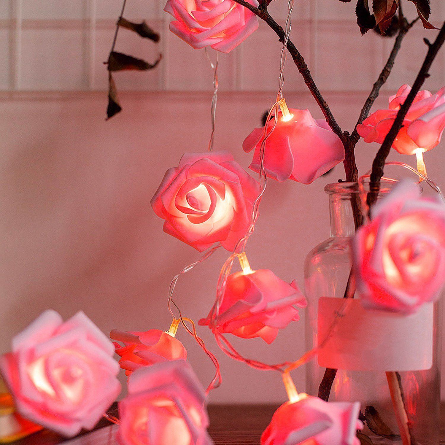 2-Pack: 40 LEDs Rose Flower String Lights __stock:150 refund_fee:800 String & Fairy Lights Warranty
