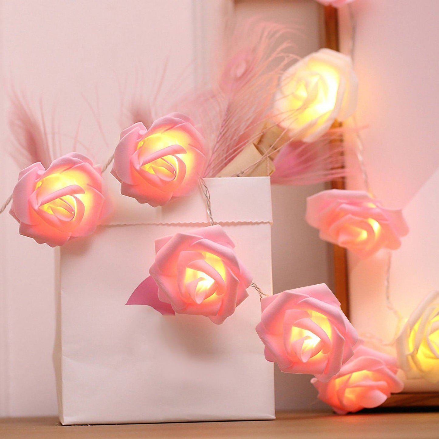 2-Pack: 40 LEDs Rose Flower String Lights __stock:150 refund_fee:800 String & Fairy Lights Warranty