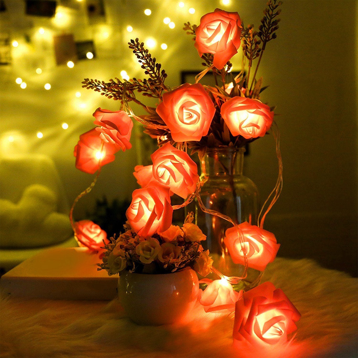 2-Pack: 40 LEDs Rose Flower String Lights __stock:150 refund_fee:800 String & Fairy Lights Warranty