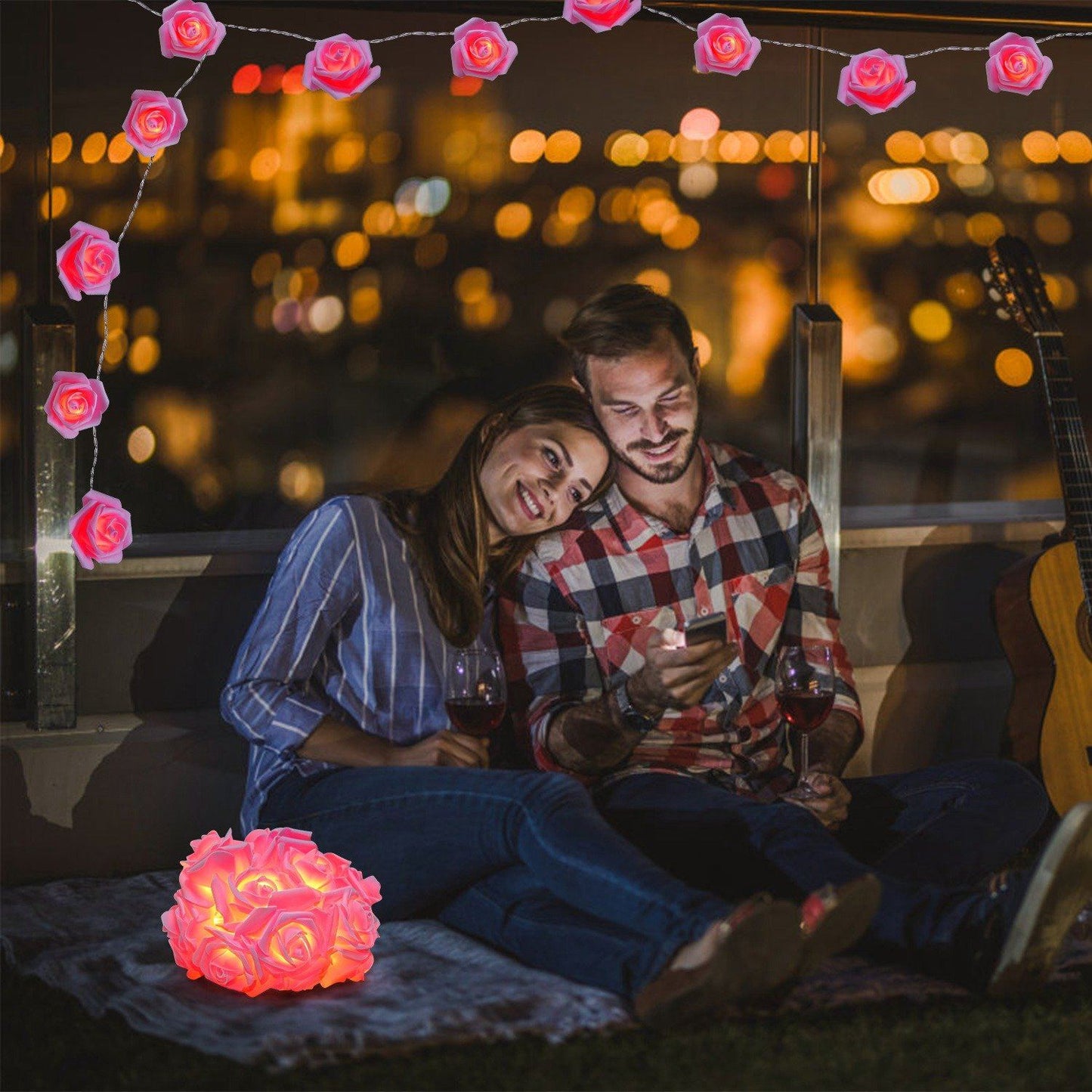 2-Pack: 40 LEDs Rose Flower String Lights __stock:150 refund_fee:800 String & Fairy Lights Warranty