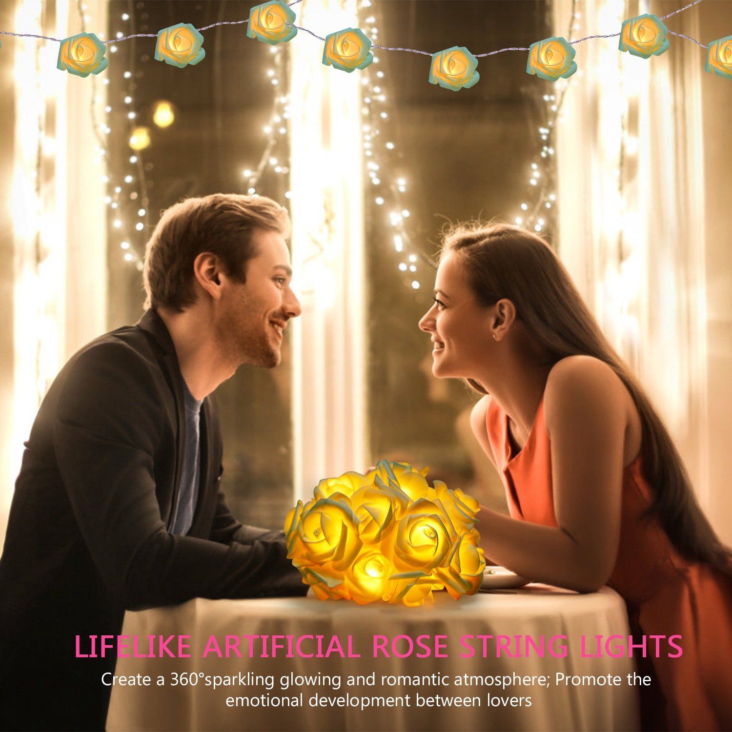 2-Pack: 40 LEDs Rose Flower String Lights __stock:150 refund_fee:800 String & Fairy Lights Warranty