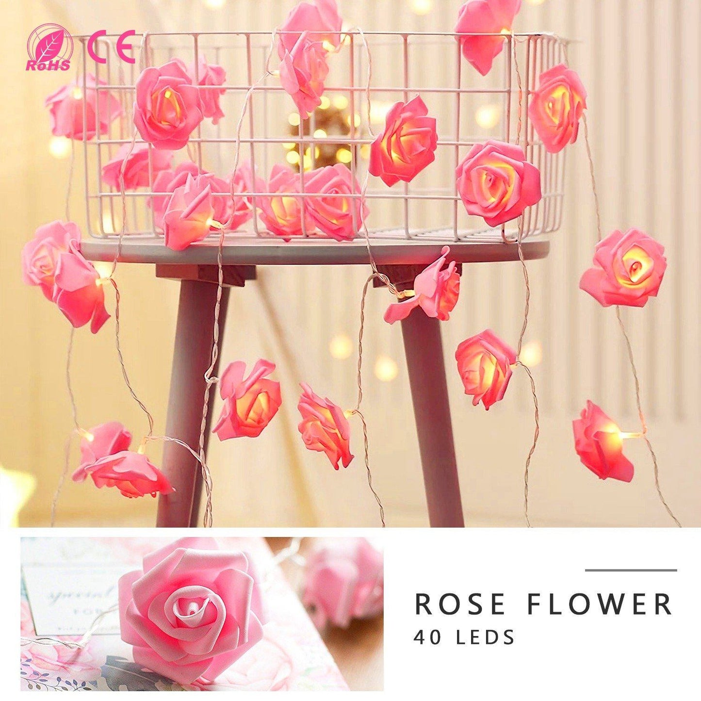2-Pack: 40 LEDs Rose Flower String Lights __stock:150 refund_fee:800 String & Fairy Lights Warranty